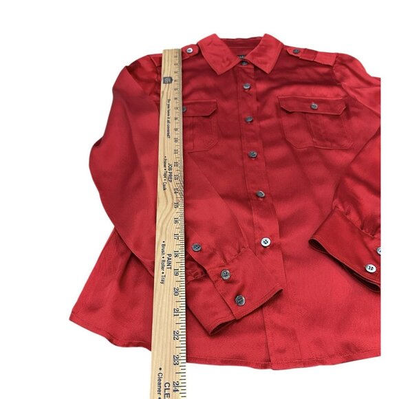 Talbots Petites 100% Silk Blouse Size 4P Red Button Down Holiday Christmas - Picture 5 of 6
